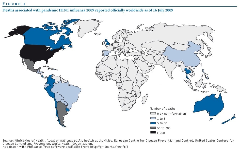 Pandemic_Fig1 Deaths Associated with H1N1 Worldwide as of July 16, 2009