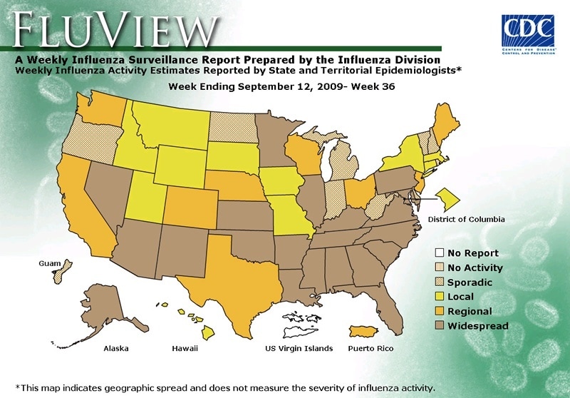 Usmap36 Week 36 Of Influenza In The Us...note The Unusual Activity!