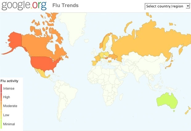 Google Flu Trends As Shown By The Map, The U.s. And Hungary Are The Only Countries Currently Cloaked In Red, Indicating High Flu Activity. But The Spectrum Could Change As Flu Season Gets Underway In The Northern Hemisphere.