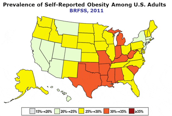 Brfss Self Reported Obesity 2011