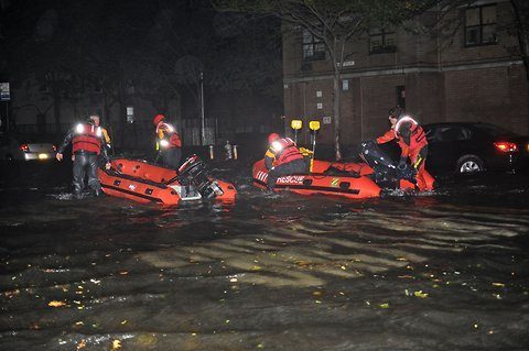 Emergency Personnel Utilized Inflatable Boats To Traverse 14Th Street In Manhattan On Monday Night