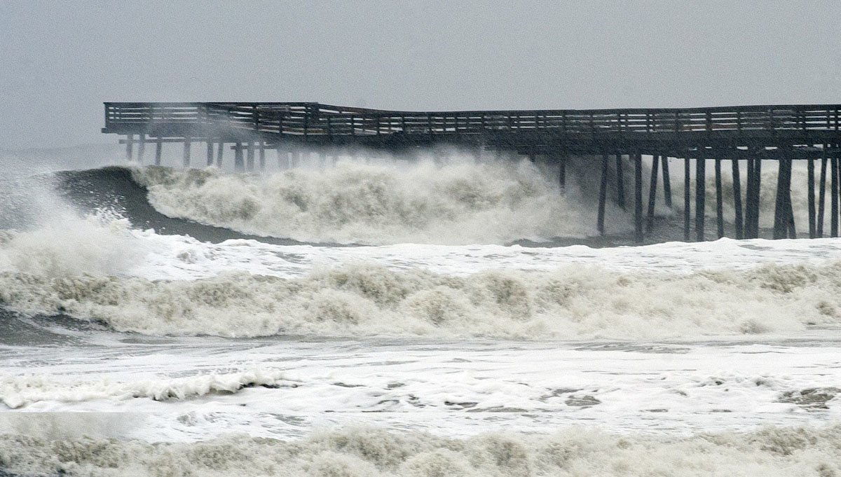 October 29, 2012: Waves Crash On Shore From High Surf Ahead Of Hurricane Sandy At The Pier At Virginia Beach, Virginia. (Rich-Joseph Facun/Reuters) October 29, 2012: Waves Crash On Shore From High Surf Ahead Of Hurricane Sandy At The Pier At Virginia Beach, Virginia.
