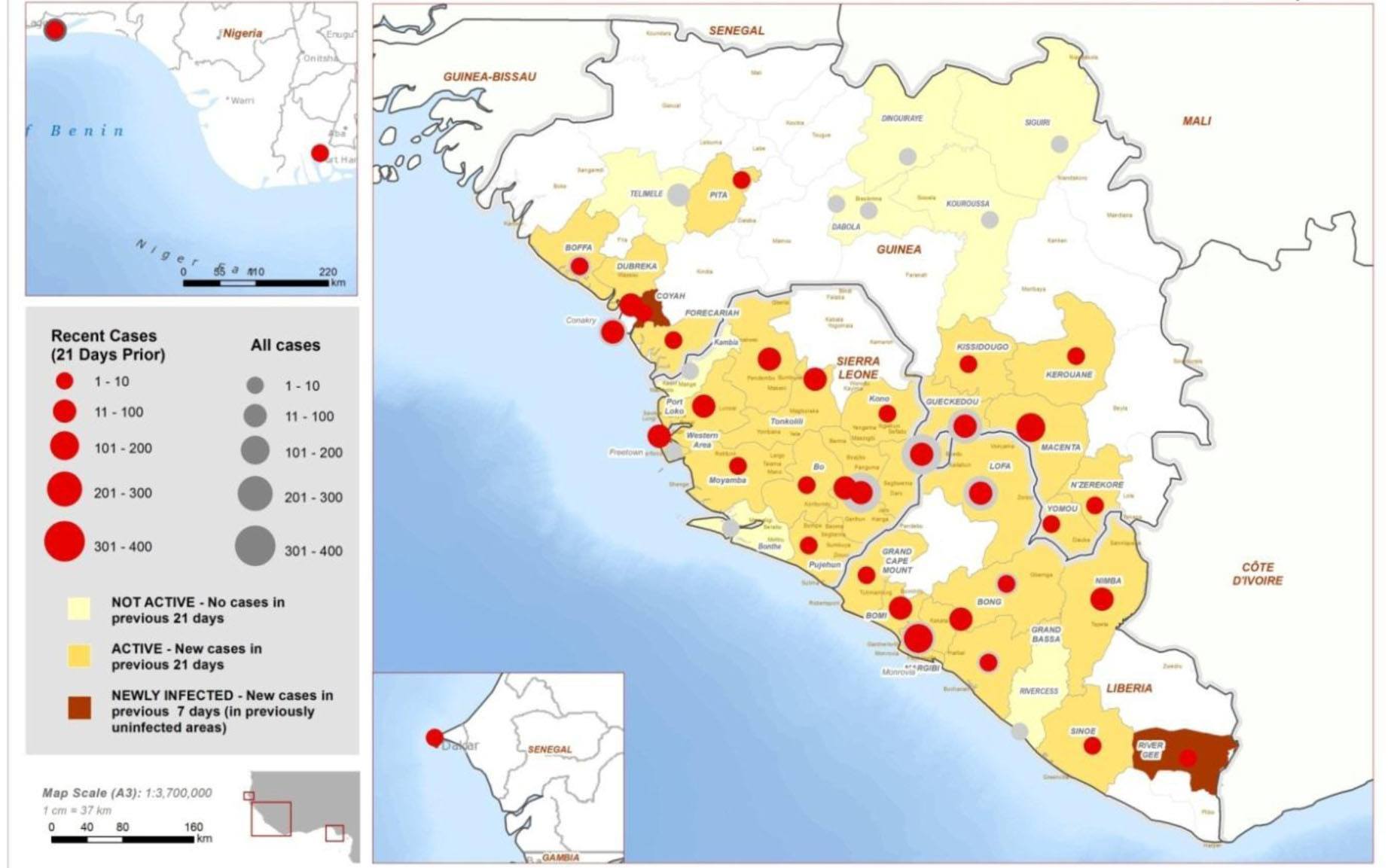 Map Of Ebola Cases As At 6 September 2014