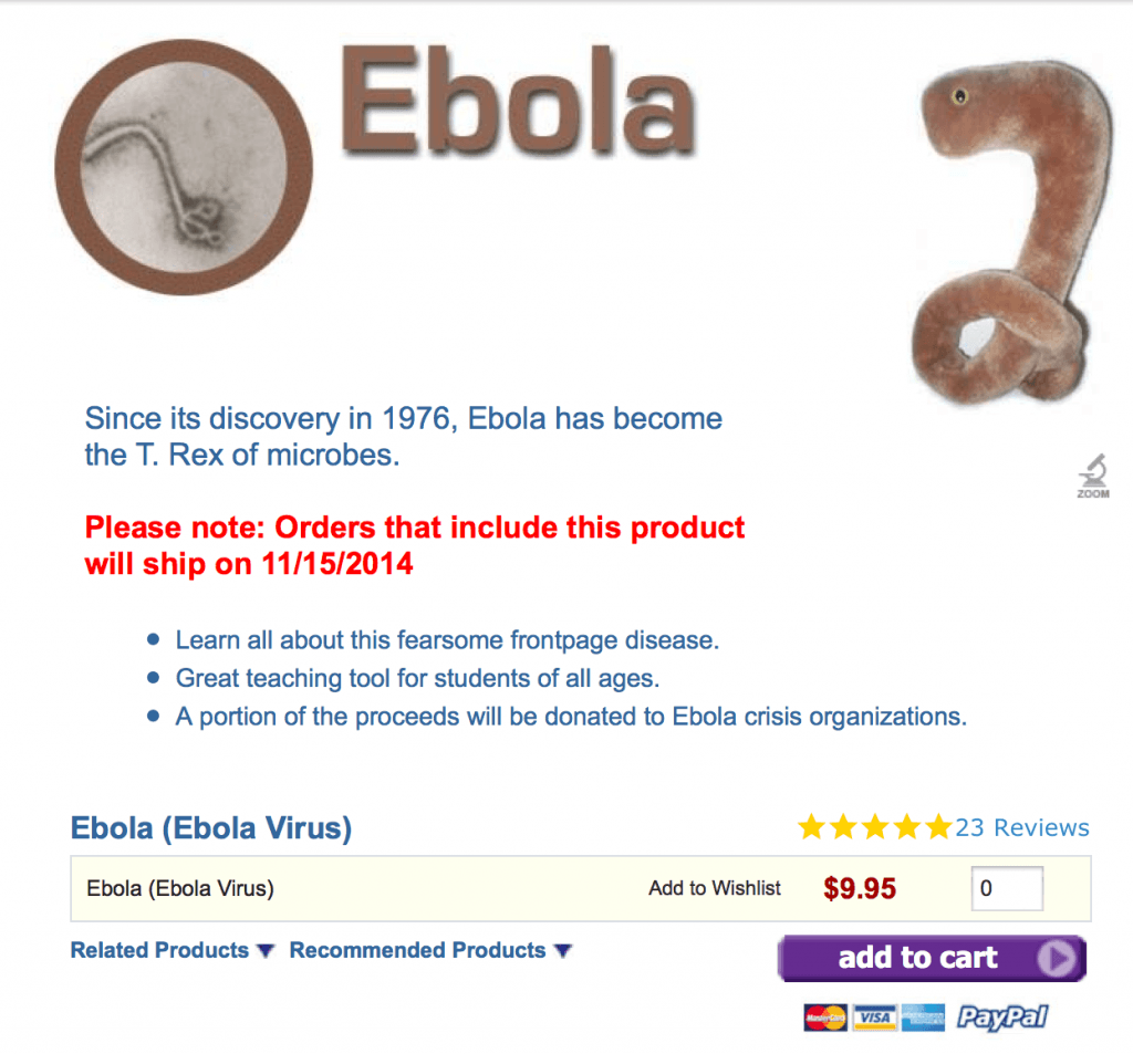The Giant Ebola Plush Toy, As Seen On The Giantmicrobes Website.