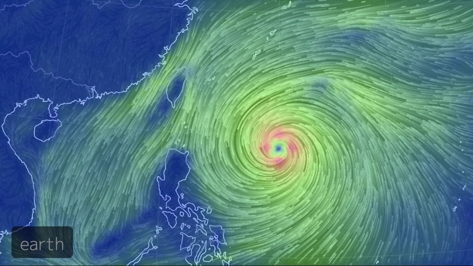  Computer Model Simulation Showing The Surface Winds Flowing In And Around Super Typhoon Vongfong.