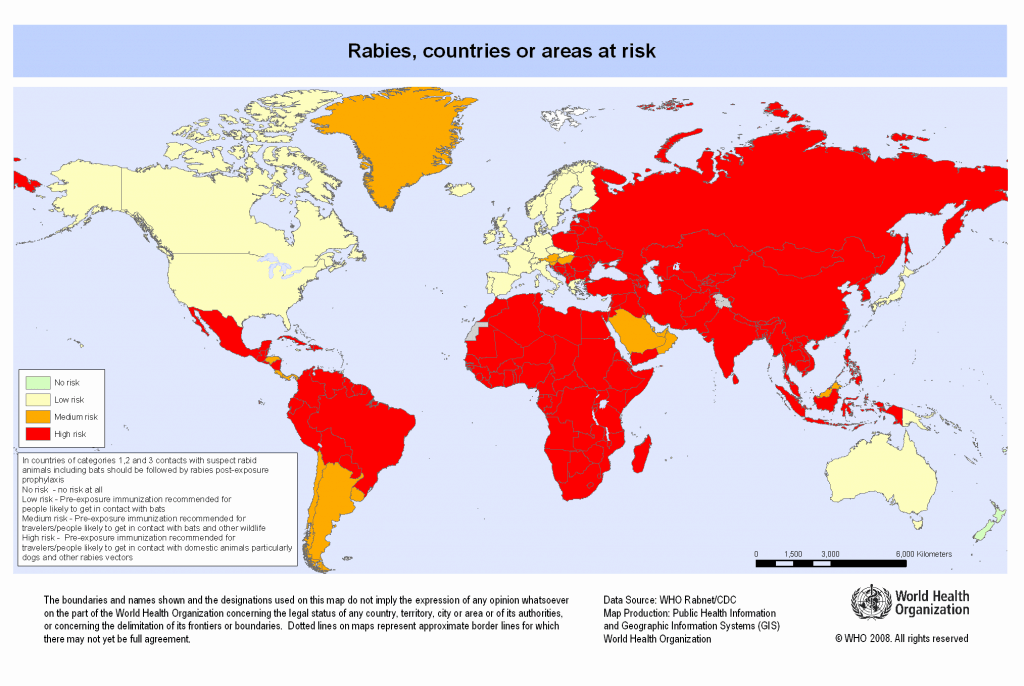 Who Map Noting Rabies Exposure And Countries With The Highest Risk.