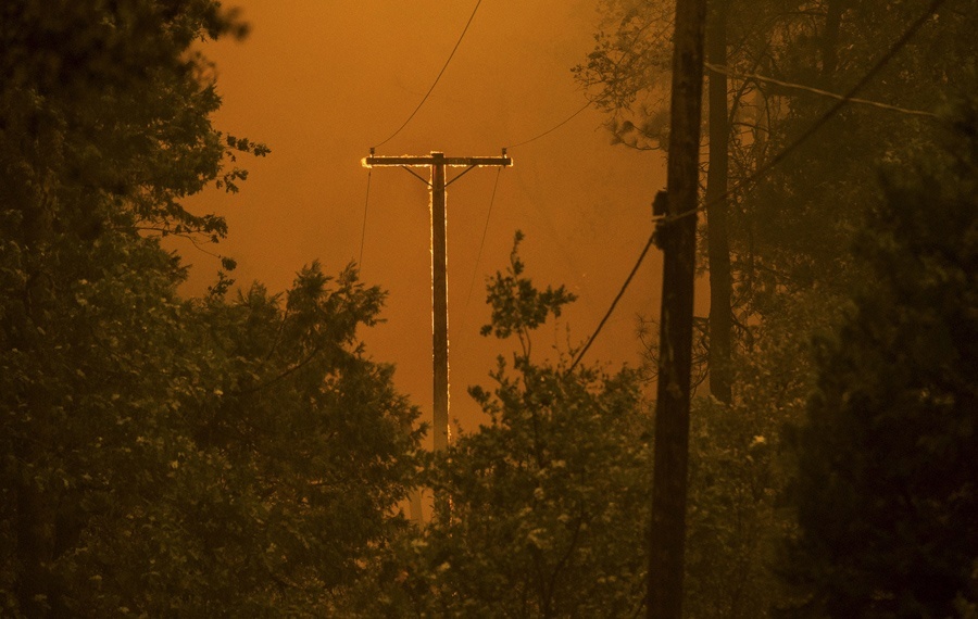 A Power Line Burns As The Butte Fire